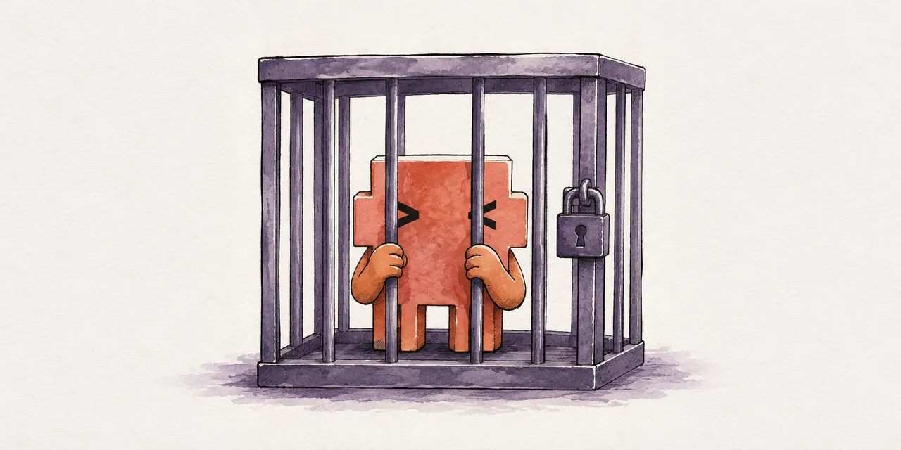 Ilustração em tinta e aquarela de uma engenheira num data center puxando o cabo de rede de um rack de servidores, enquanto um laptop ao lado mostra um agente de IA trabalhando desconectado.